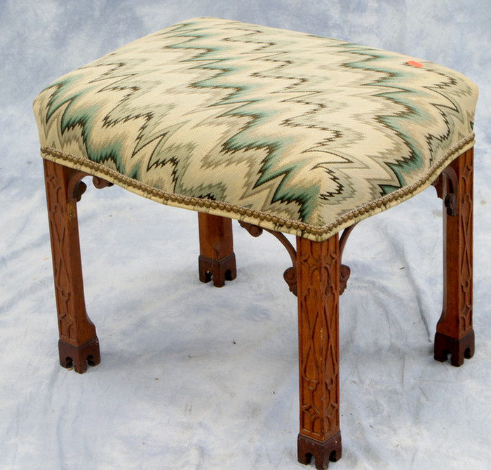 Appraisal: Mahogany Chinese Chippendale style foot stool with flame stitched upholstery