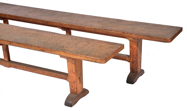 Appraisal: A PAIR OF ARTS AND CRAFTS OAK RECTANGULAR TOPPED BENCHES