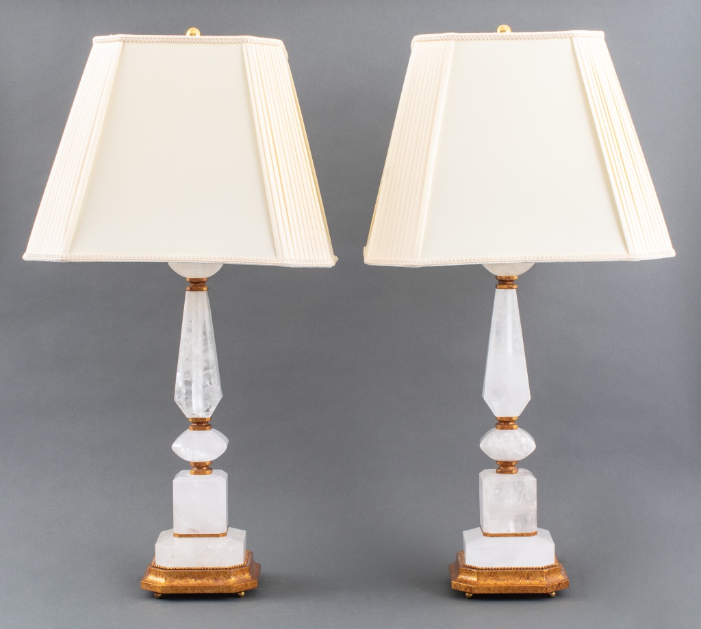 Appraisal: MODERN CLEAR QUARTZ ROCK CRYSTAL TABLE LAMPS PAIR Pair of