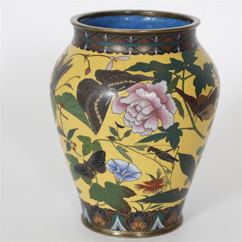 Appraisal: Japanese cloisonne enamel vase with insects butterflies and flowers on