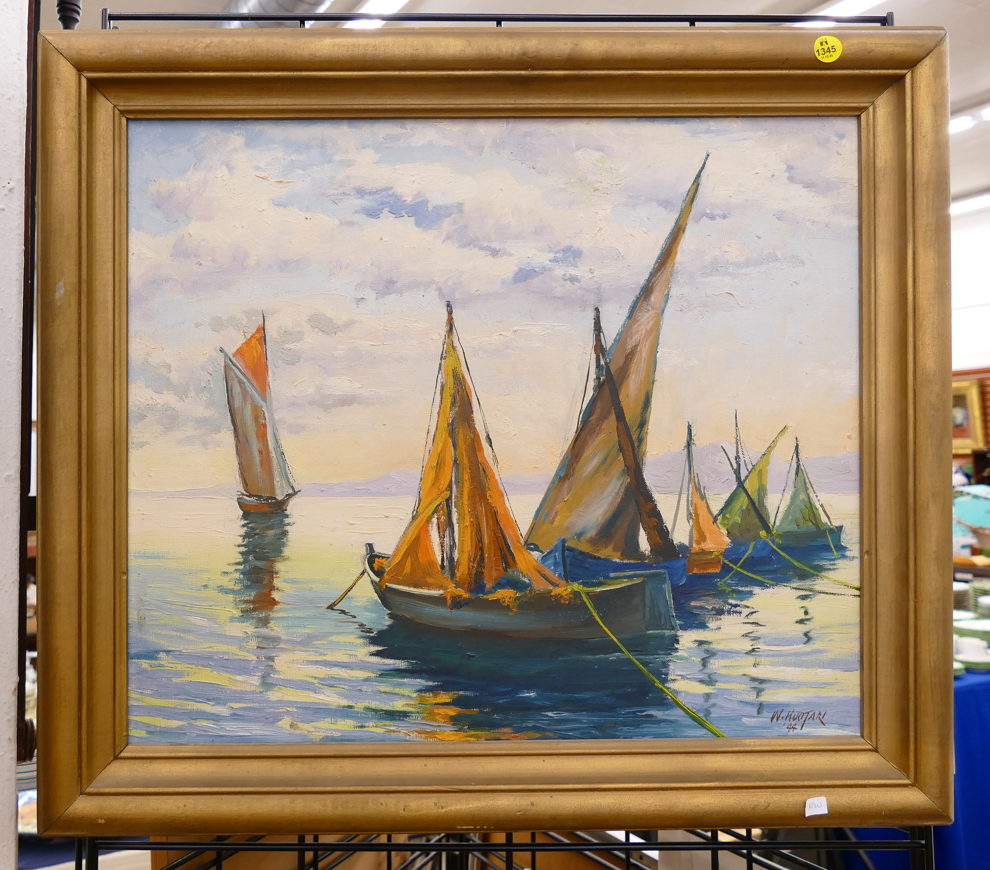 Appraisal: W Huotari Sailboats Oil Painting Framed- x '' KW