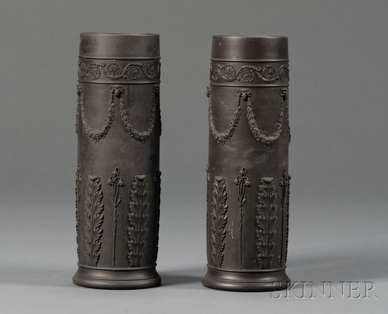 Appraisal: Pair of Wedgwood Black Basalt Spill Vases England th century