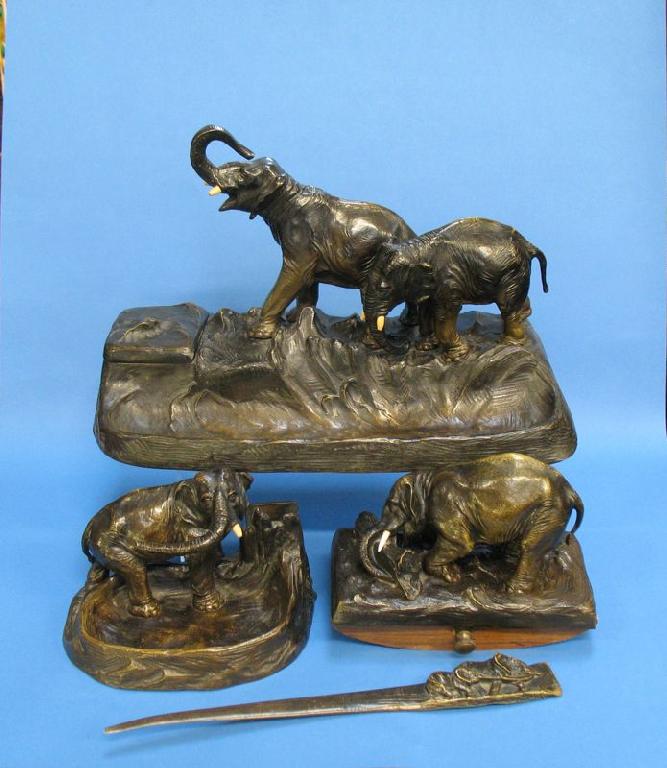 Appraisal: A TITZE A BRONZE ELEPHANT DESK SET comprising an ink