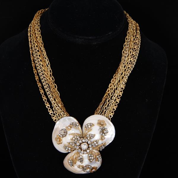 Appraisal: Miriam Haskell multi chain shell necklace with brass and clear