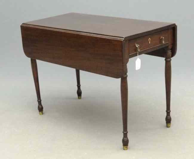 Appraisal: th c single drawer dropleaf table with brass capped feet