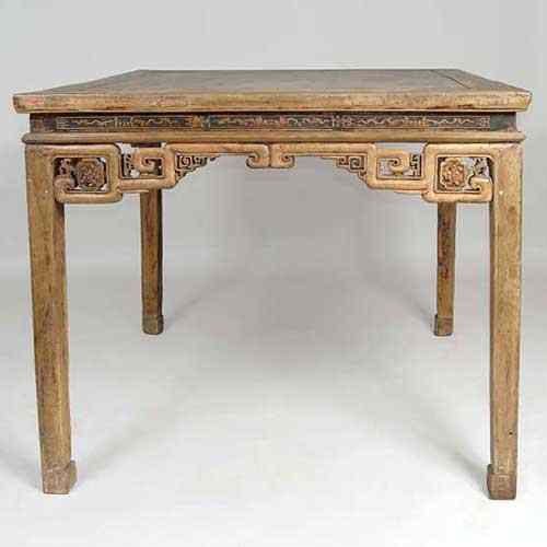 Appraisal: A Chinese Fujian Camphorwood Waisted Corner-Leg Square Table circa having