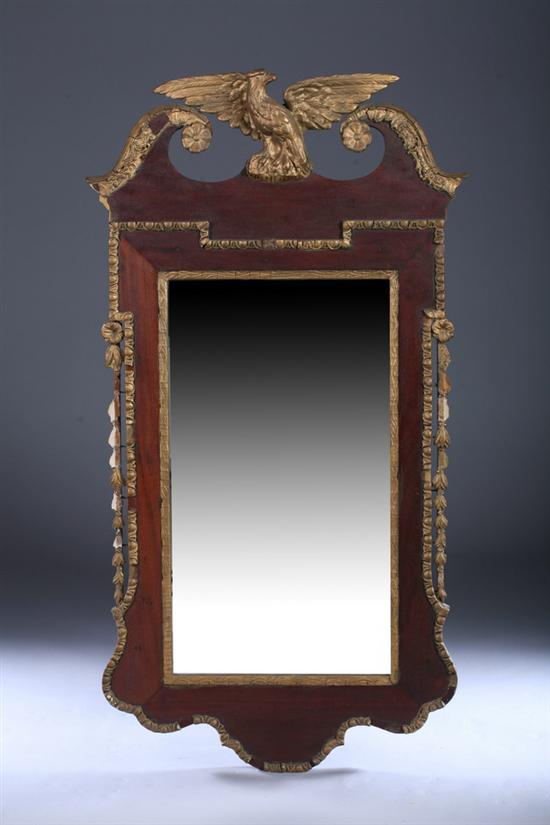 Appraisal: GEORGE III STYLE MAHOGANY AND GILT-WOOD CONSTITUTION STYLE WALL MIRROR