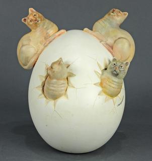 Appraisal: Sculpture Sergio Bustamante Sergio Bustamante Mexican b Egg with Cats