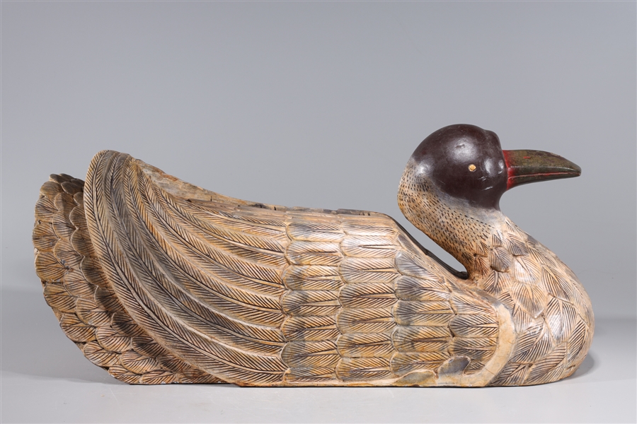 Appraisal: Large Chinese wooden duck carving with allover feather detail overall