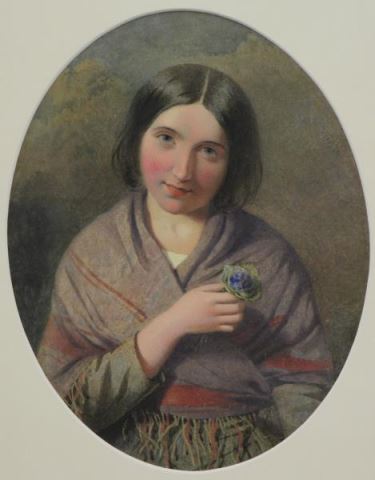 Appraisal: th C Watercolor of a Young Woman with Flower Not