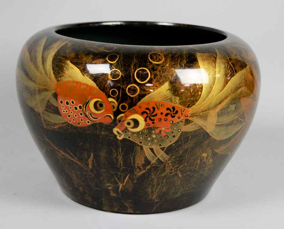 Appraisal: JAPANESE GLOBULAR GOLDFISH-DECORATED JARDINIERE the globular vessel with a continuous