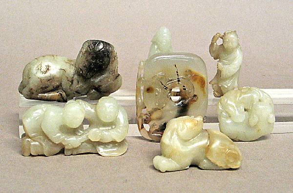 Appraisal: Eleven nephrite and hardstone carvings Three of figural motif one