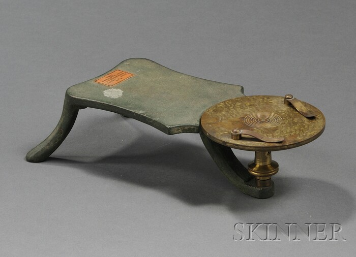 Appraisal: Green-painted Iron and Damascened Brass Dissecting Table retailed by John