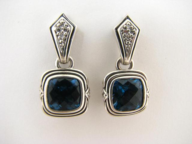 Appraisal: Pair of Scott Kay blue topaz and diamond sterling dangle