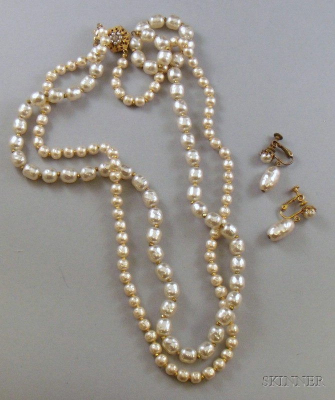 Appraisal: Vintage Miriam Haskell Pearl Necklace and Matching Earrings s- s