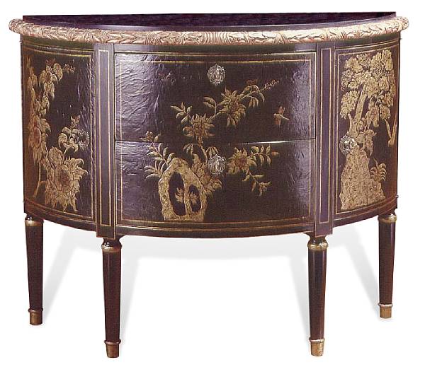 Appraisal: A George III style black and gold lacquered chinoiserie demilune