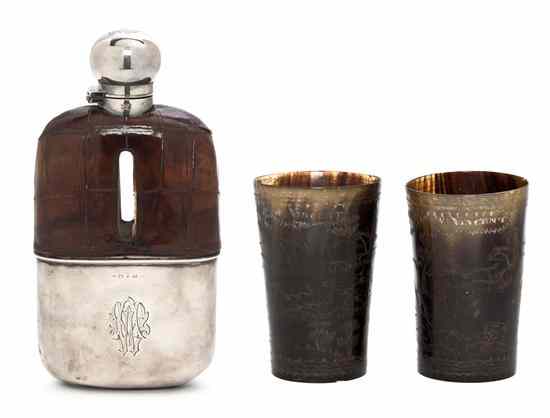 Appraisal: An English Silver and Leather Clad Drinking Flask James Dixon