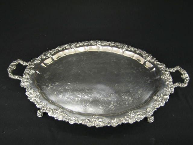 Appraisal: Silverplate Large Tray grape vine decor footed handled x