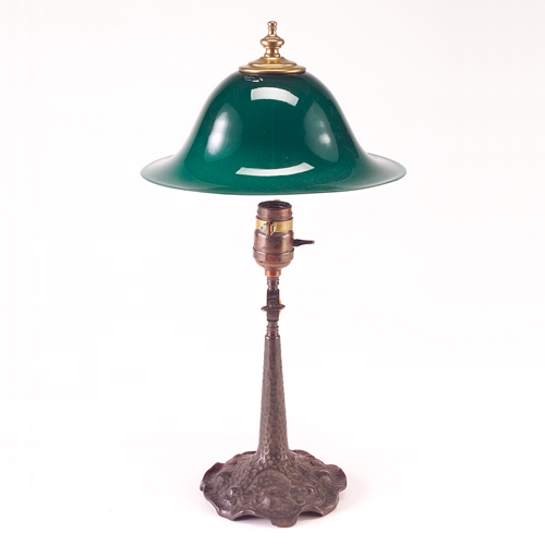 Appraisal: Desk lamp with cast bronze-finished base and green cased glass