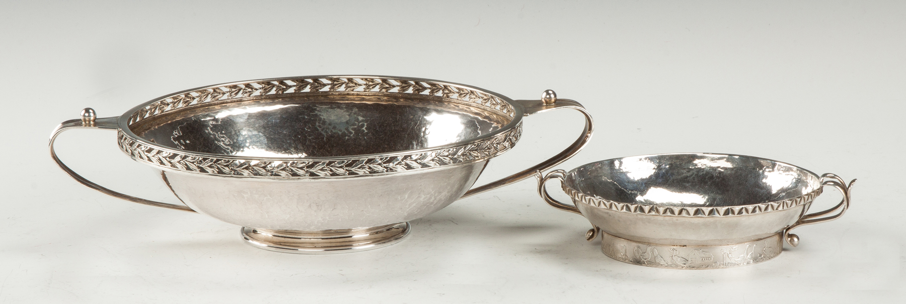 Appraisal: Two Sterling Silver Hand Hammered Handled Bowls L Z Barraclough