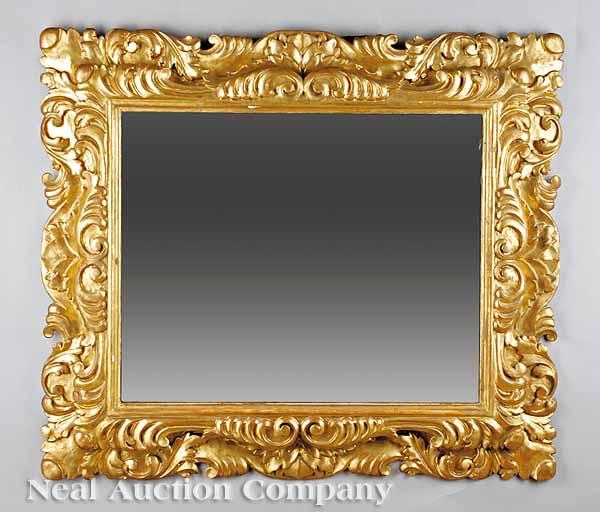 Appraisal: An Antique Baroque-Style Carved Giltwood Mirror th c robustly carved