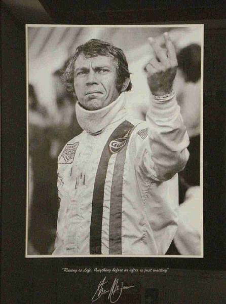 Appraisal: A Steve McQueen - Le Mans 'Salute' photoprint monochrome a