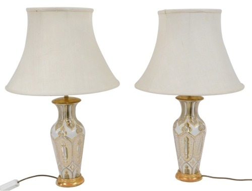 Appraisal: A pair of Bohemian white flash lamps each with glass