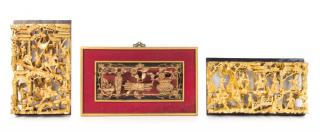 Appraisal: Three Gilt Lacquered Wood Panels Three Gilt Lacquered Wood Panels