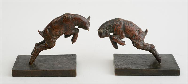 Appraisal: PAIR OF LEAPING LAMB BOOKENDS Bronze inscribed 'Silvestre' and 'Susse