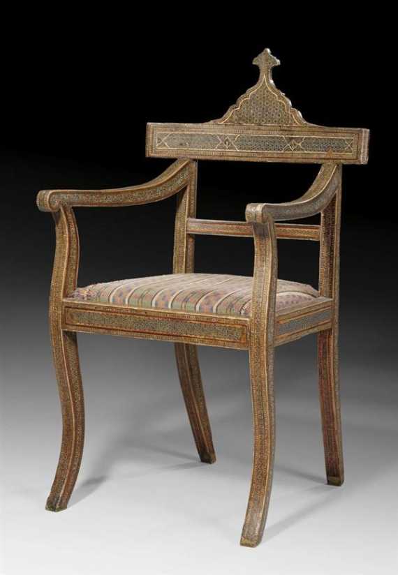 Appraisal: ARMCHAIR Restauration England or India th century Wood with fine