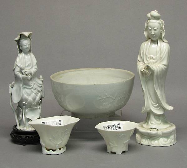 Appraisal: A goup of white glazed porcelain decorations th Century and