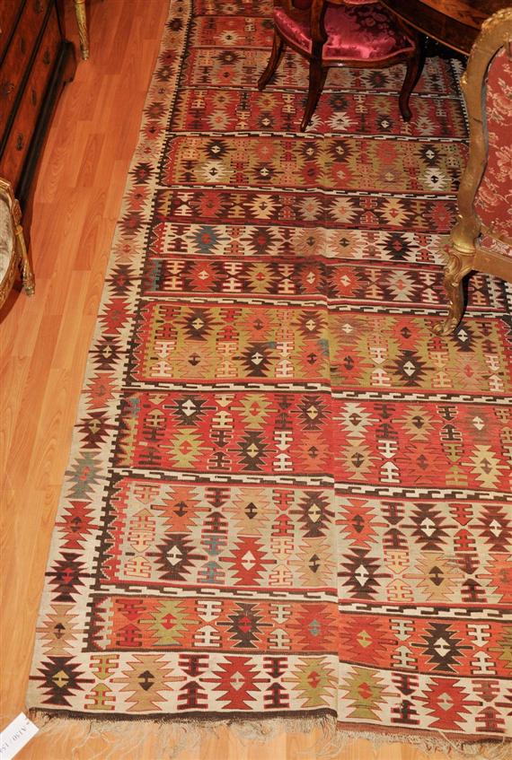 Appraisal: KILIM ANATOLIAN old Horizontally striped central field with colourful star-shaped