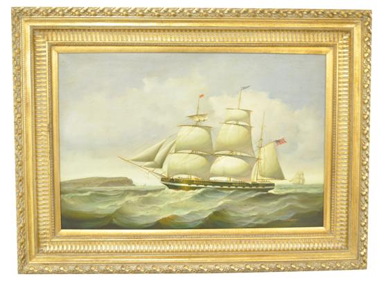 Appraisal: Jean Laurent th C oil on canvas ship portrait three