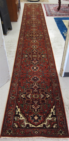 Appraisal: HAND KNOTTED ORIENTAL HALL OR STAIRWAY RUNNER Indo-Persian featuring six