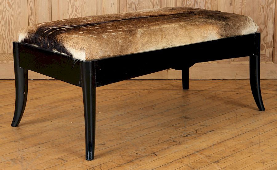 Appraisal: FRENCH EBONIZED BENCH COVERED IN DEER HIDE C A French