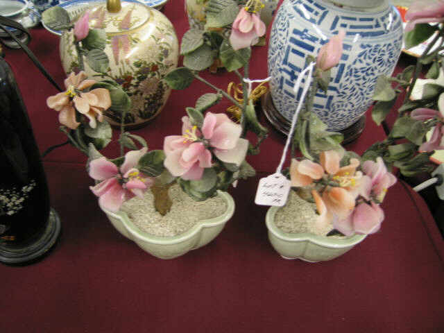 Appraisal: Pair of Chinese Peking Glass Floral arrangements in celedon planters