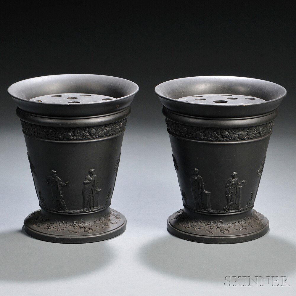 Appraisal: Pair of Wedgwood Black Basalt Bough Pots England early th