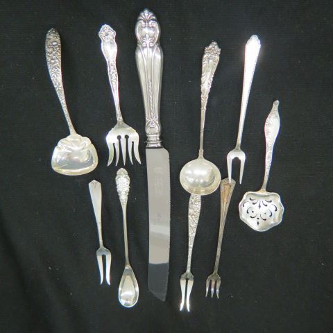 Appraisal: Sterling Silver Serving Items includes wedding cake knife pickle forks