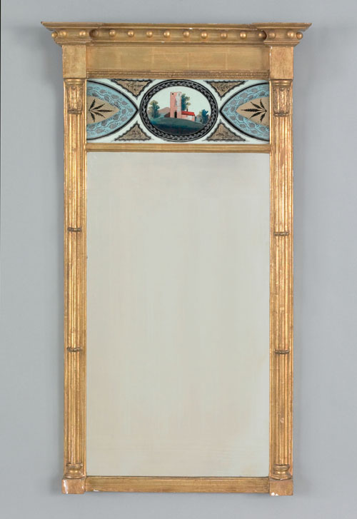 Appraisal: Federal carved and gilded wall mirror with eglomise decoration early