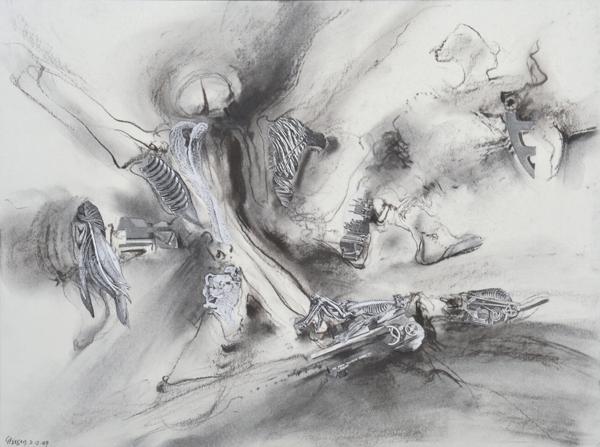 Appraisal: JAMES GLEESON - Study for Primavera charcoal and collage on