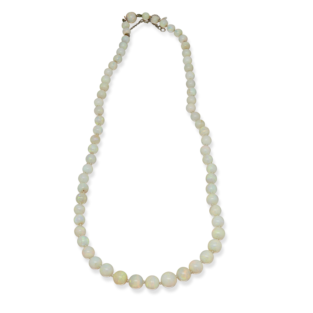 Appraisal: An opal bead necklace composed of a single strand of