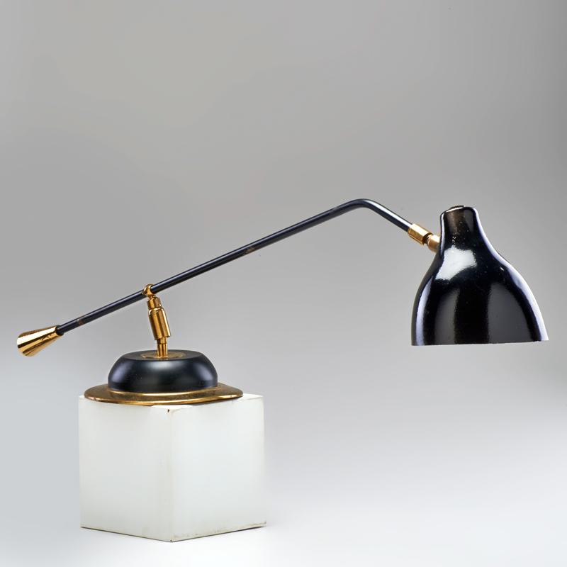 Appraisal: FRENCH Adjustable swivel-head desk lamp ca s Brass enameled metal