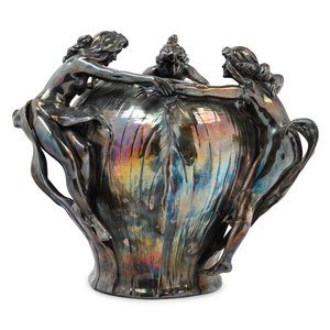 Appraisal: An Art Nouveau Silvered Vase Circa modeled as three maidens