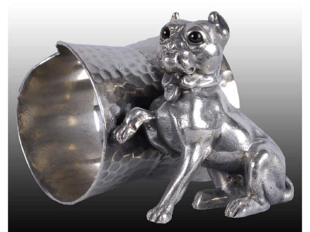 Appraisal: Dog with Glass Eyes Figural Napkin Ring Description Dog with