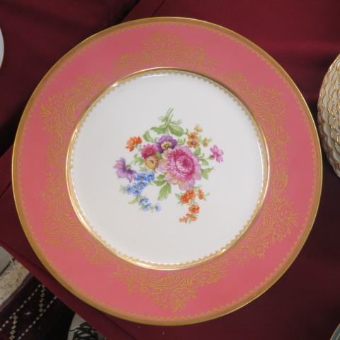 Appraisal: Fine Porcelain Service Plates floral bouquet light burgandy gold trim