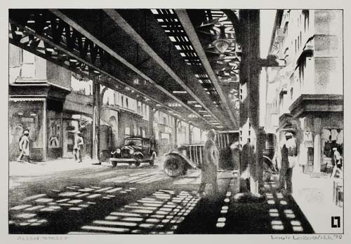 Appraisal: LOUIS LOZOWICK Allen Street Under the El Lithograph x mm