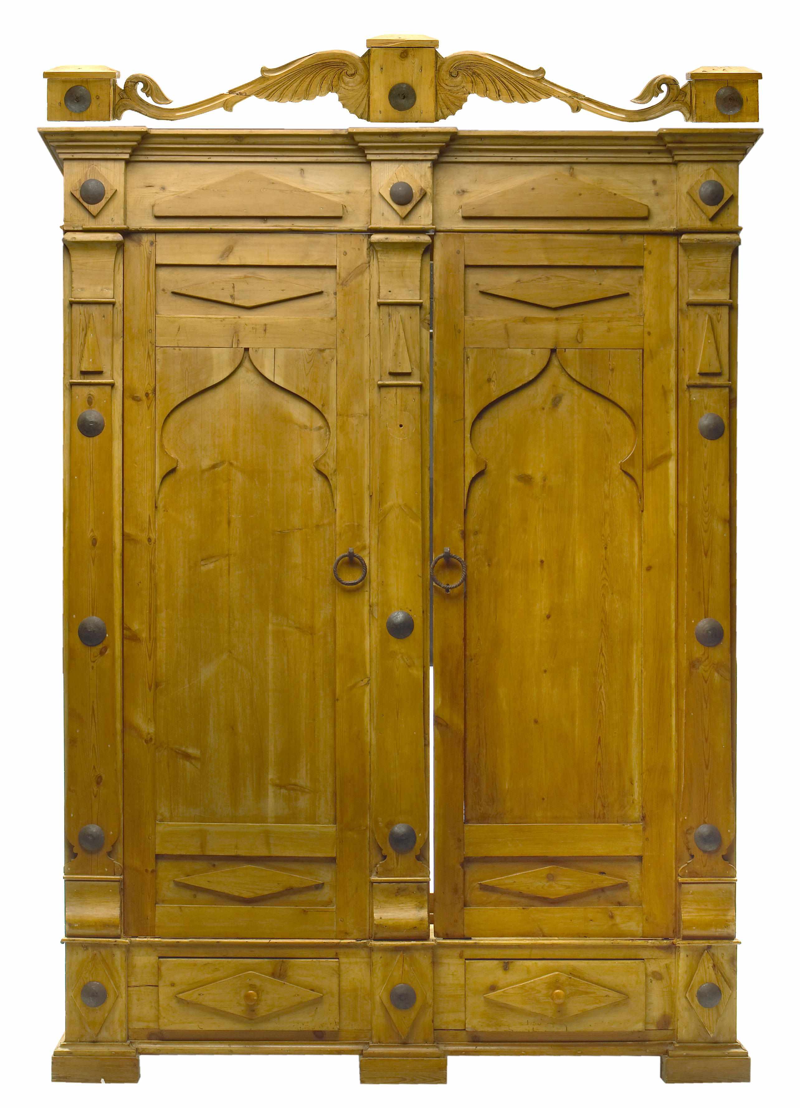 Appraisal: A Continental steel mounted pine armoire height in width in