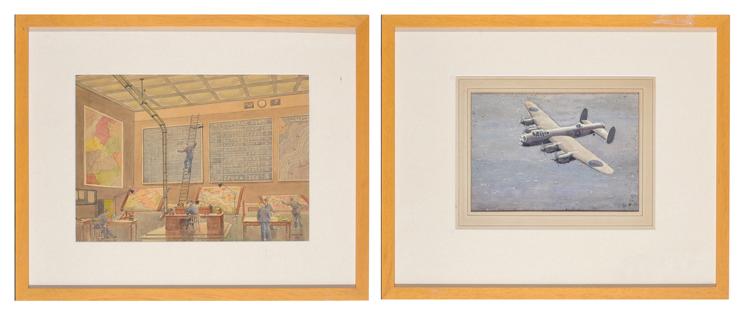 Appraisal: TWO WATERCOLOURS ONE INTERIOR AND ONE AVIATION BOTH FRAMED GLAZED