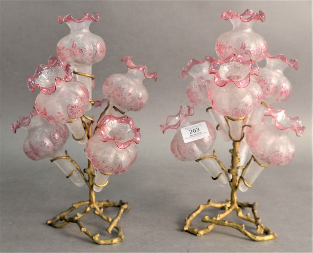 Appraisal: Pair of Art Glass Epergnes attributed to Val St Lambert