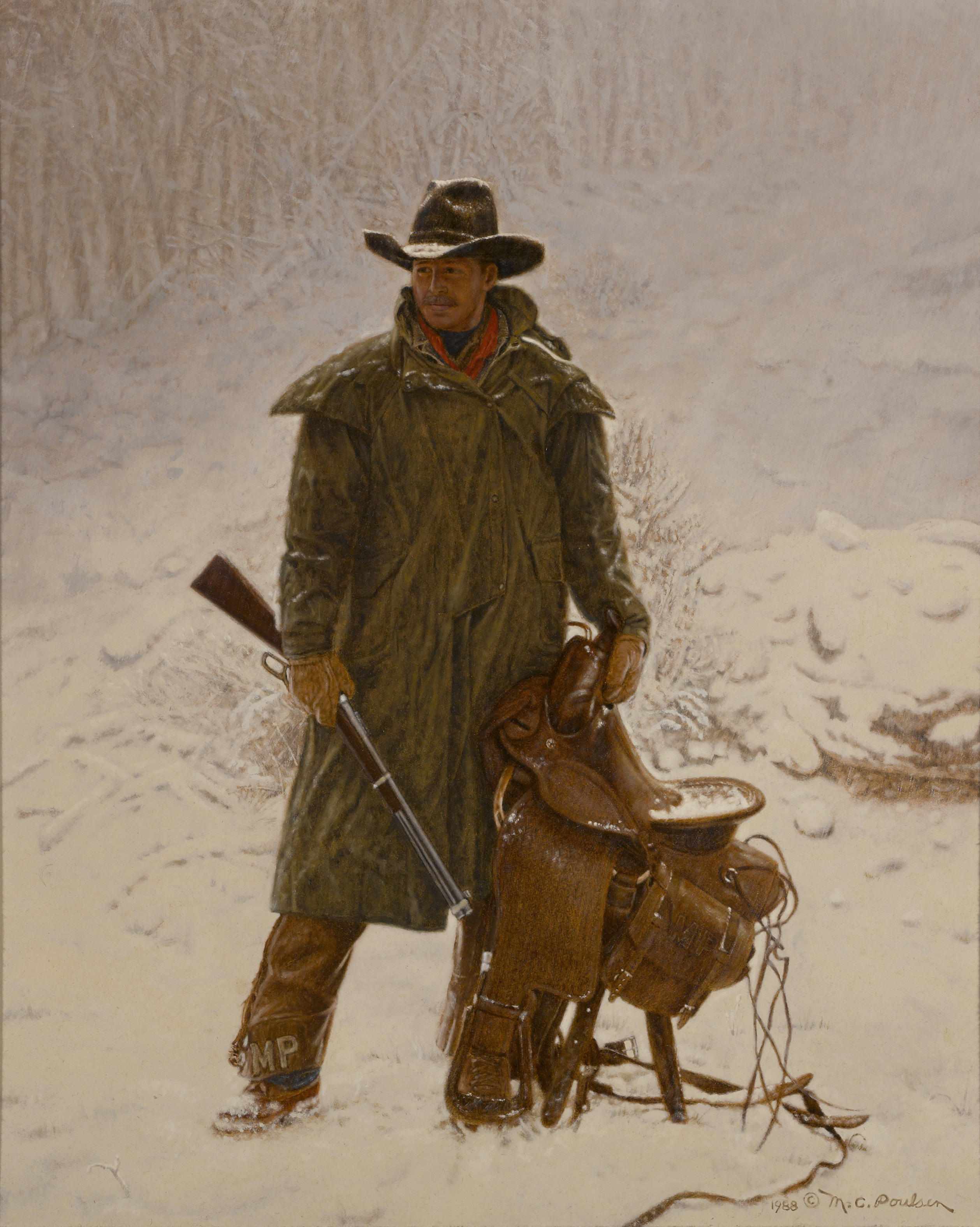 Appraisal: Mike C Poulsen American born Artist in hunting gear dated